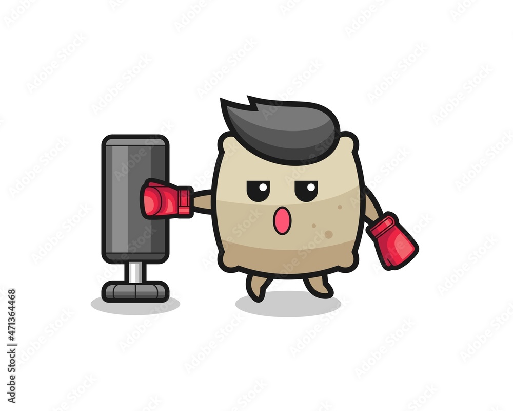 sack boxer cartoon doing training with punching bag sack boxer cartoon doing training with punching bag