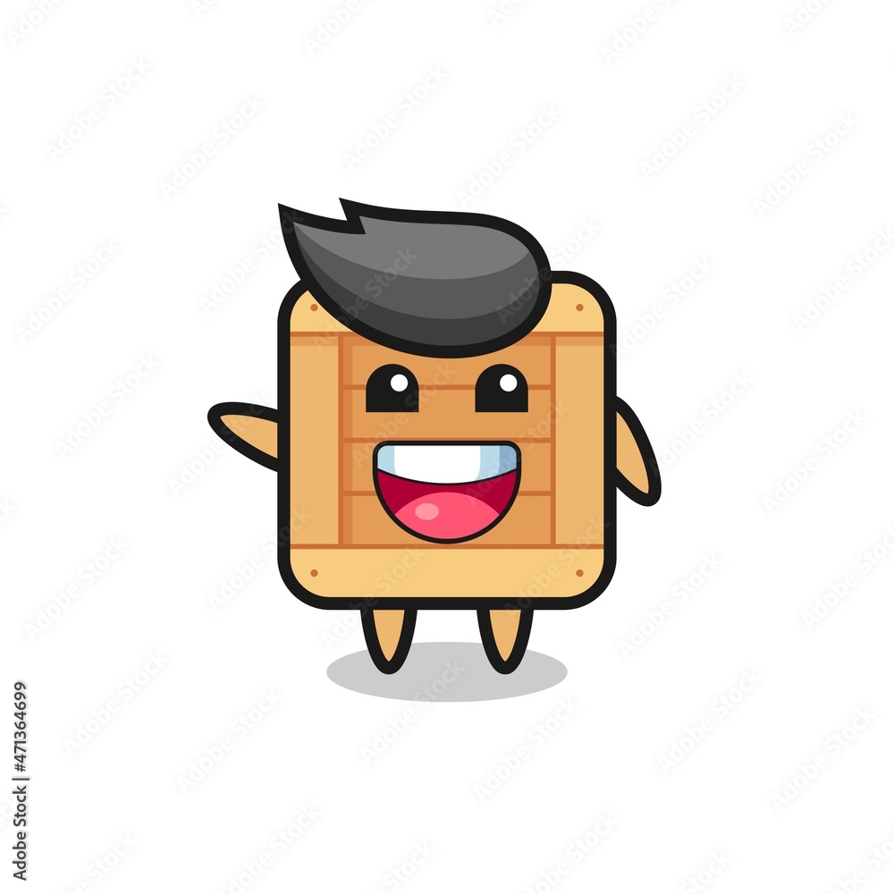 happy wooden box cute mascot character