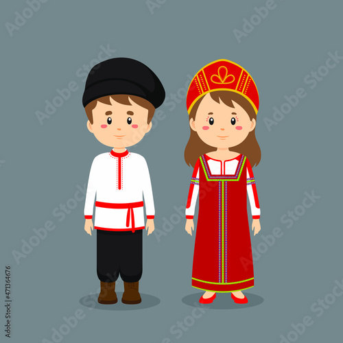 Couple Character Wearing Russian National Dress