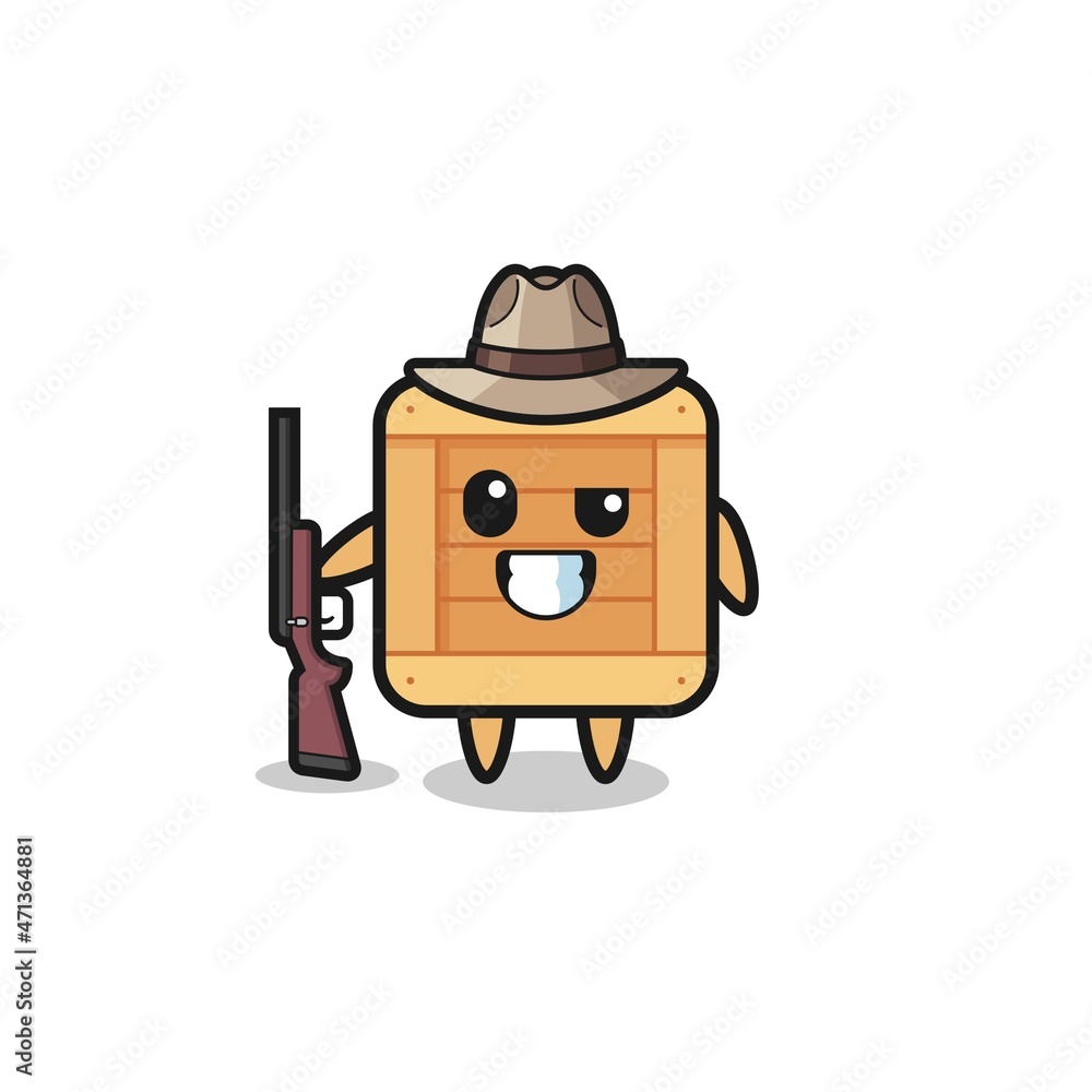 wooden box hunter mascot holding a gun wooden box hunter mascot holding a gun