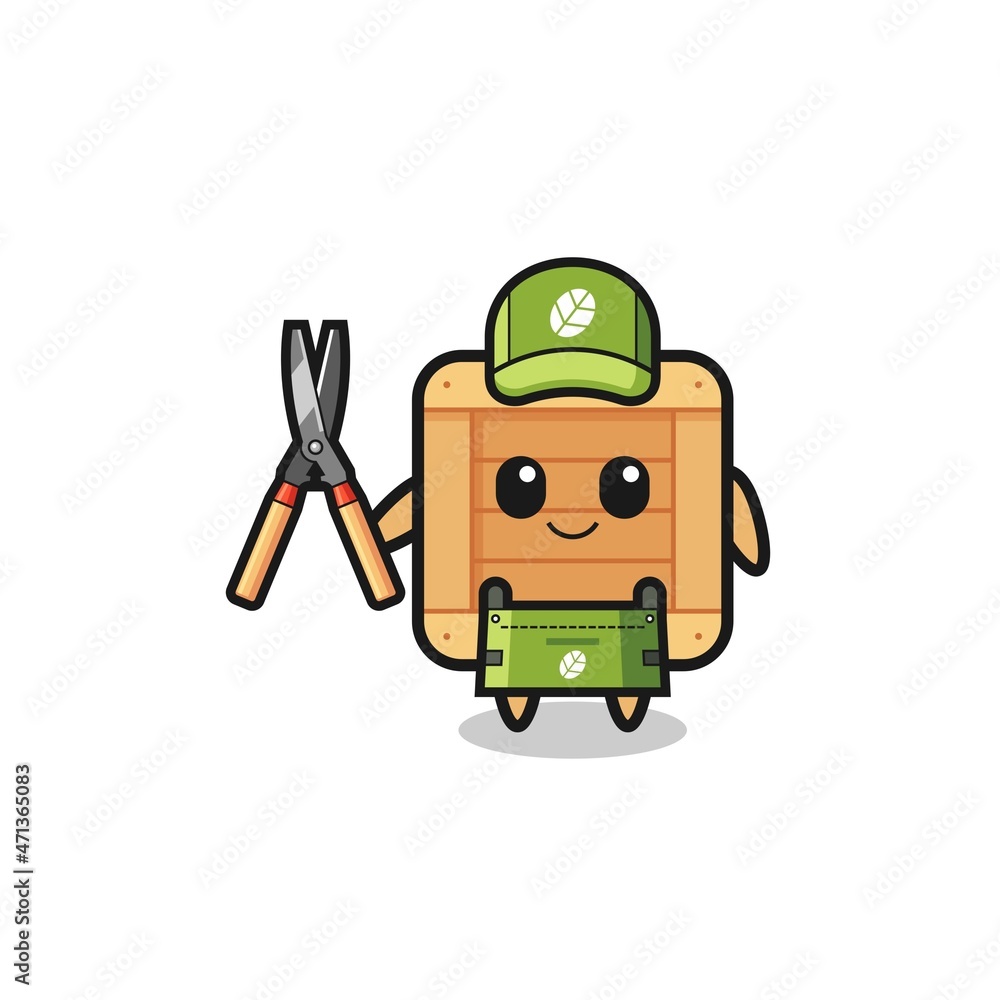 cute wooden box as gardener mascot cute wooden box as gardener mascot