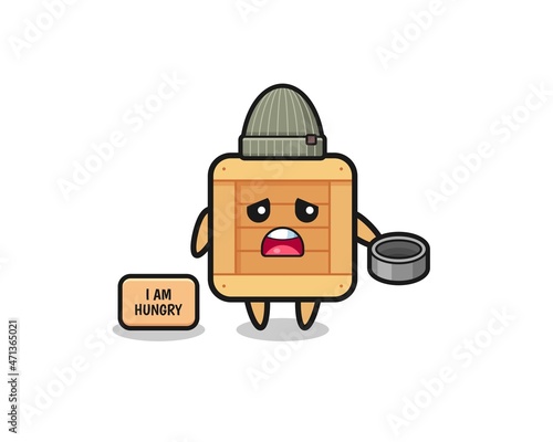 cute wooden box beggar cartoon character