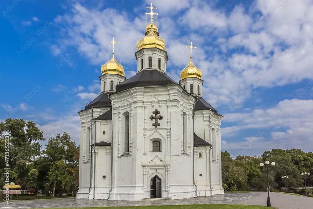 Catherine's Church (early 18th century) in Chernihiv. Сity Chernihiv on Desna River - capital of Chernihiv region in Northern Ukraine, one of oldest cities of Kievan Rus (907). Chernihiv, Ukraine.