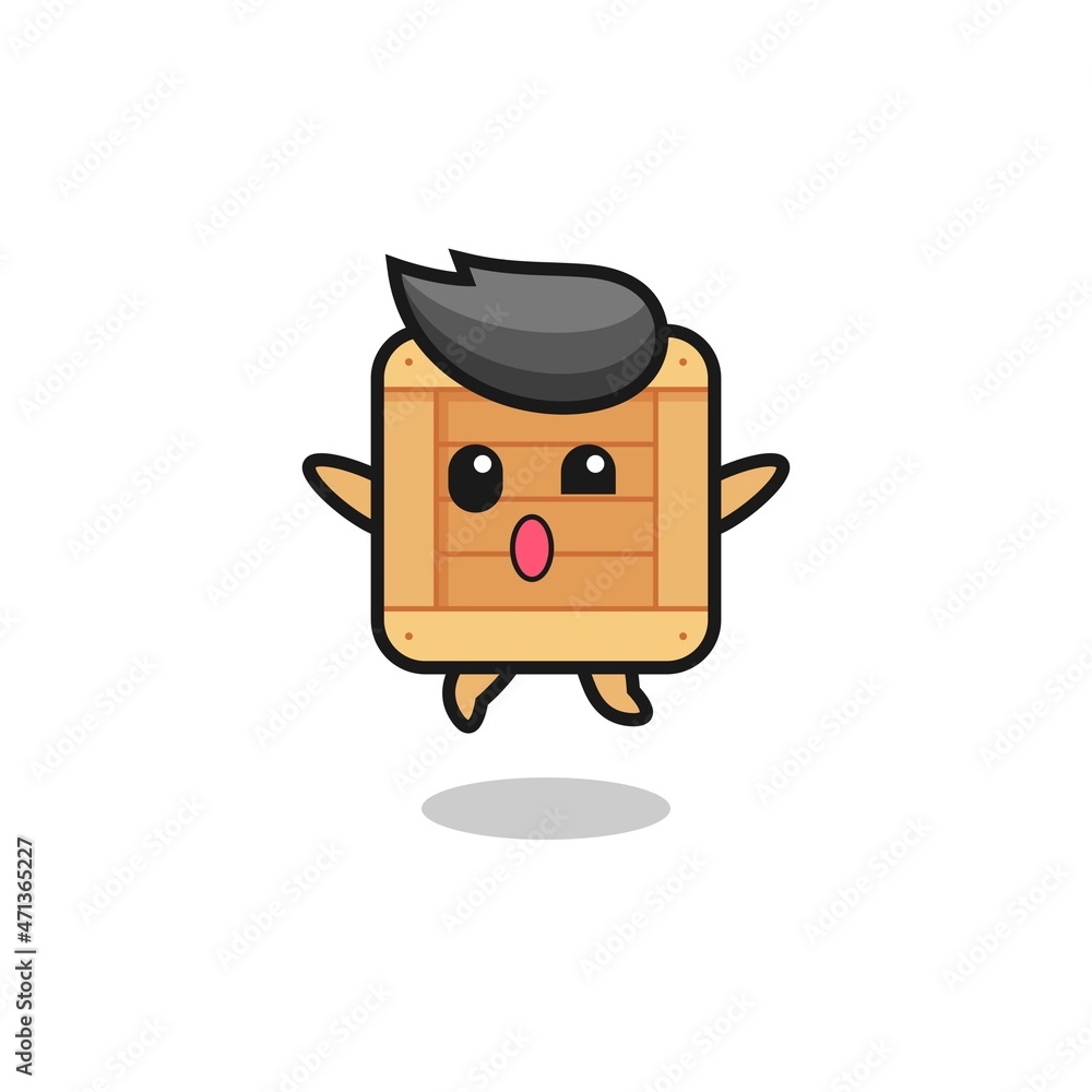 Fototapeta premium wooden box character is jumping gesture