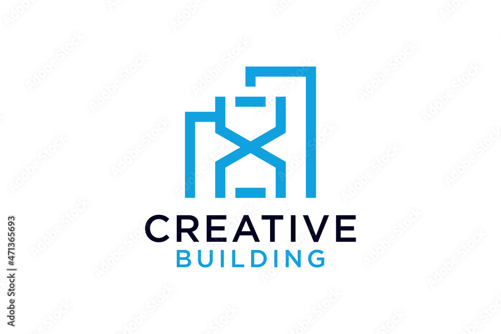 Letter X With Building For Construction Company Logo vector design template