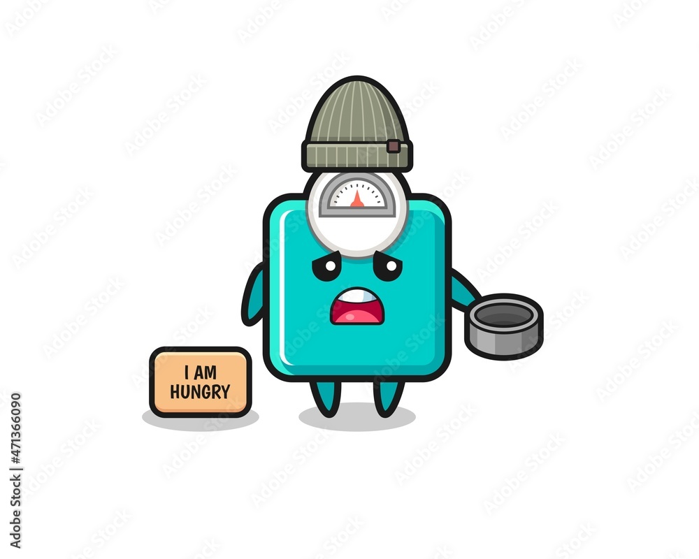 Fototapeta premium cute weight scale beggar cartoon character