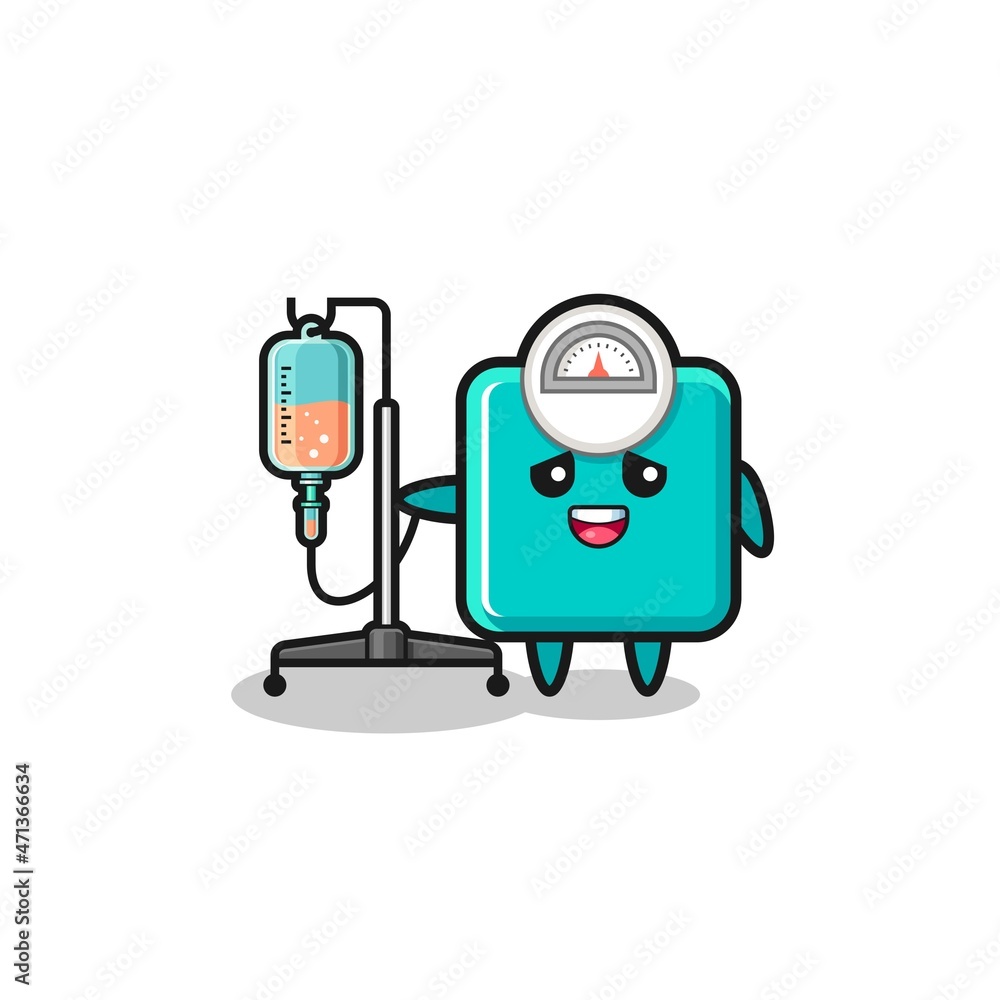 cute weight scale character standing with infusion pole cute weight scale character standing with infusion pole