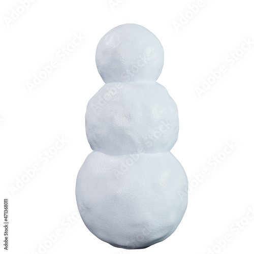 Mock-up of a snowman, 3d render. Empty 3d snowman, template. Isolated on a white background.