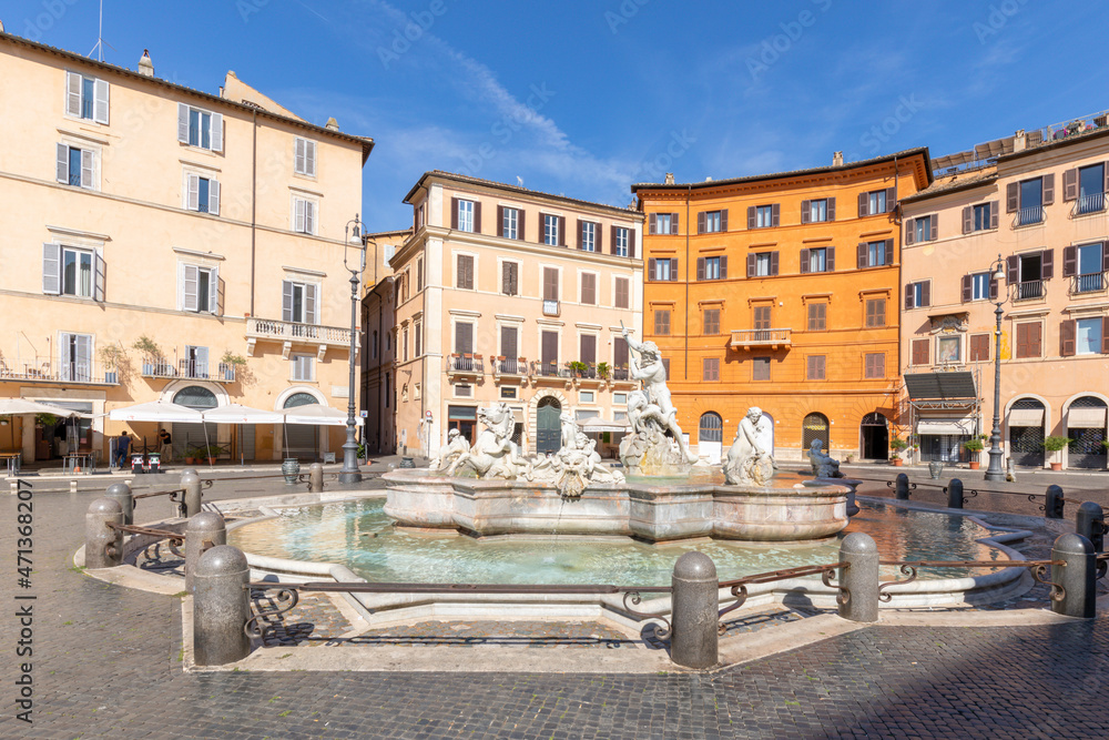 Naklejka premium Neptune fountain by Bernini in Navona square, Rome, Italy