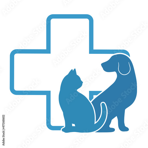 Illustration of veterinary logo. Dog and cat on a background of a medical cross.