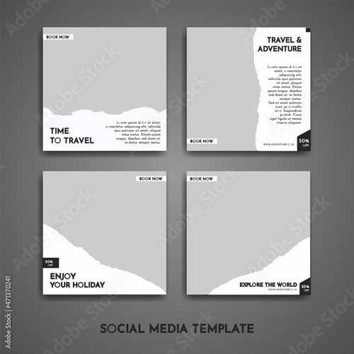 A collection of travel-themed social media post or travel promotion social media templates that you can edit. Perfect for business branding, social media posts, web ads, social media ads and food menu