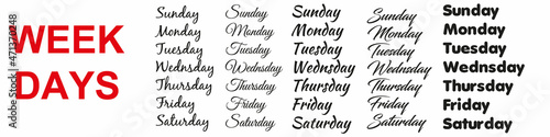 This is a 7 Days of the week. Hand drawn lettering for planners, schedule, weekly calendars. Vector illustration.