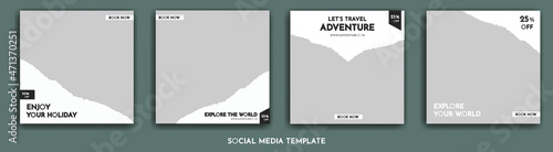 A collection of travel-themed social media post or travel promotion social media templates that you can edit. Perfect for business branding, social media posts, web ads, social media ads and food menu
