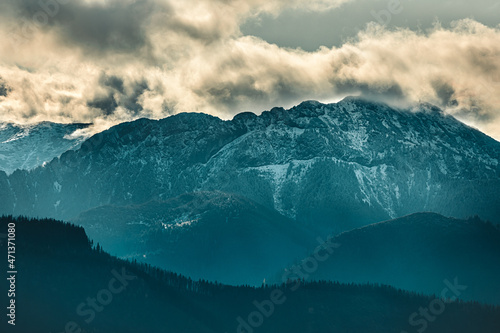 Tatra Mountains in Poland, View in Cloudy Weather, November.