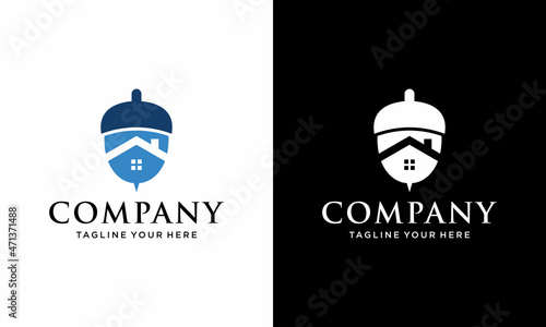 House Coconut logo vector template, Creative Coconut logo design concepts, Icon symbol, Illustration, on a black and white background.