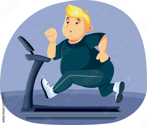 Overweight Man Running on a Treadmill Vector Cartoon Illustration