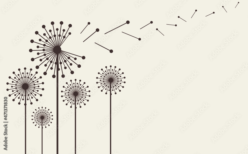 Fototapeta premium Hand drawn dandelion flowers . Abstract floral summer posters, wall art isolated on cream background.