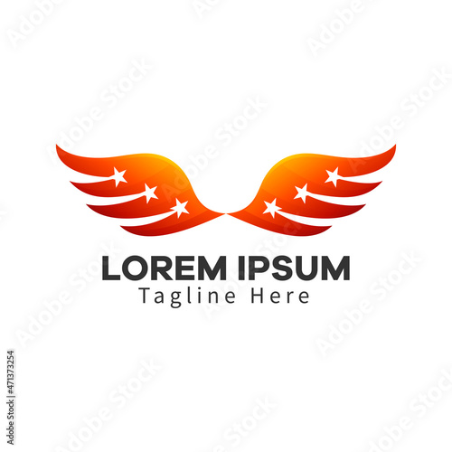 Colorful wings logo with a star. Abstract design template Wings Logo. Wings icon. The modern wings logo is fits to the flying or freedom concept.