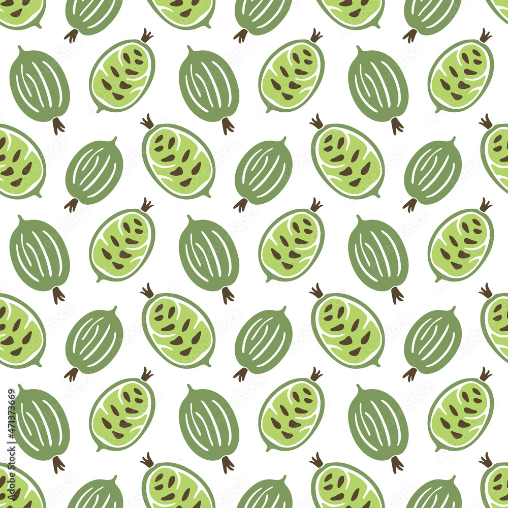 Bright gooseberry seamless pattern. Cute berries in cartoon style. Vector flat hand drawn illustration Bright gooseberry seamless pattern. Cute berries in cartoon style. Vector flat hand drawn illustration