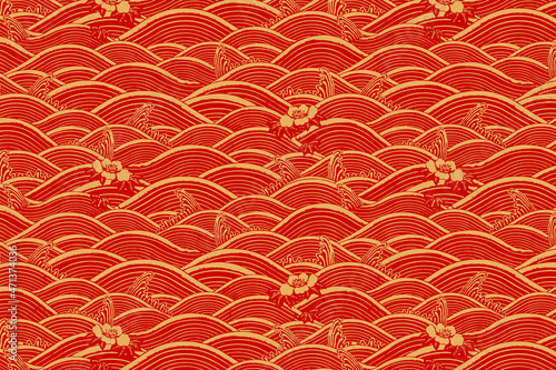 Red gold vector Chinese art wave pattern background