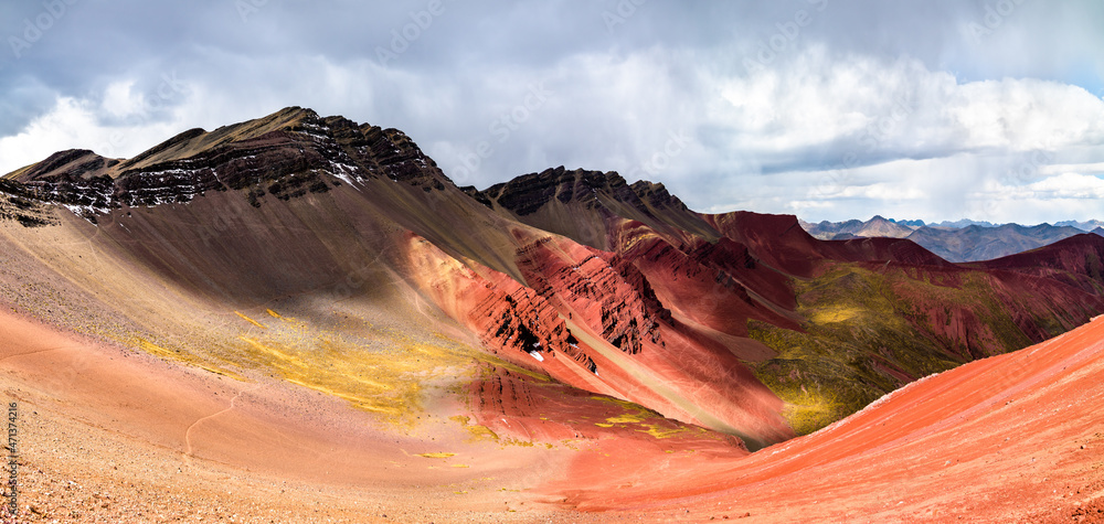 Red Valley at Vinicunca Rainbow Mountain near Cusco in Peru