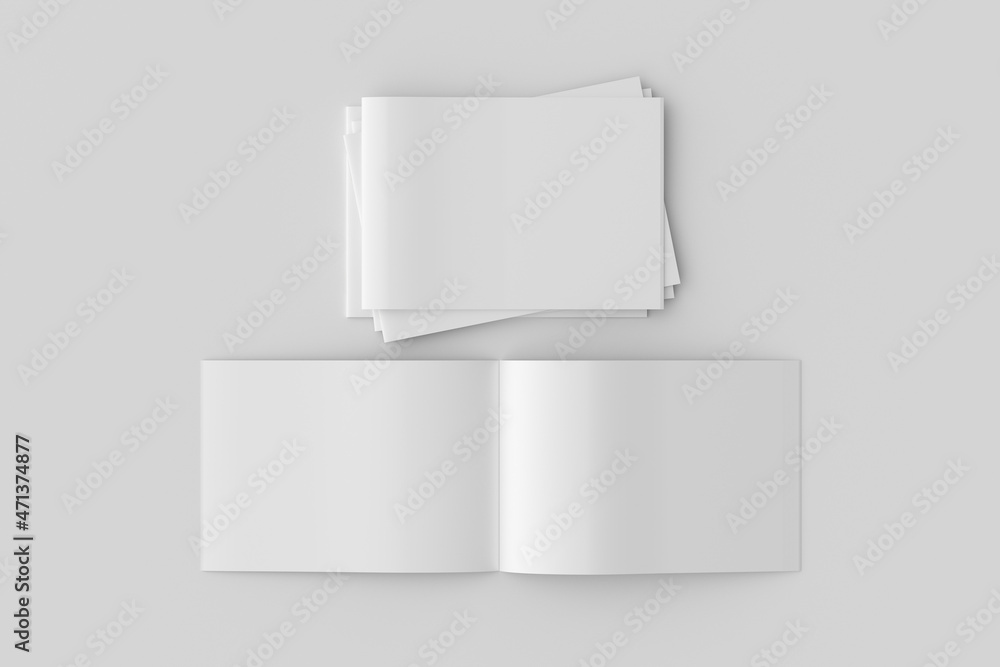 Horizontal brochure or booklet mock up on white background. Horizontal brochure or booklet mock up on white background.