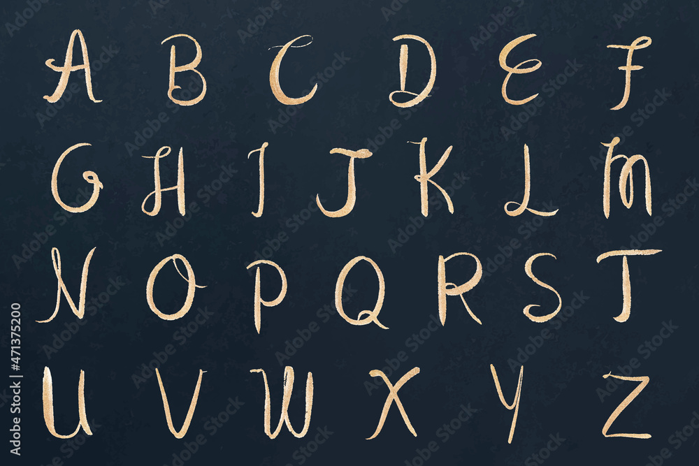 Alphabet set vector cursive capital calligraphy font