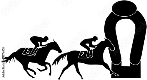 走る競馬のシルエット
