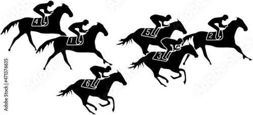 競い合う競馬のシルエット