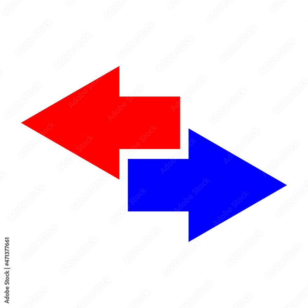 Double arrow icon. Red and blue. Exchange sign. Synchronize process. Abstract graphic. Vector illustration. Stock image. Double arrow icon. Red and blue. Exchange sign. Synchronize process. Abstract graphic. Vector illustration. Stock image.