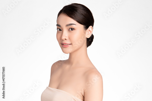 Beautiful young asian woman with clean fresh skin on white background, Face care, Facial treatment, Cosmetology, beauty and spa, Asian women portrait.