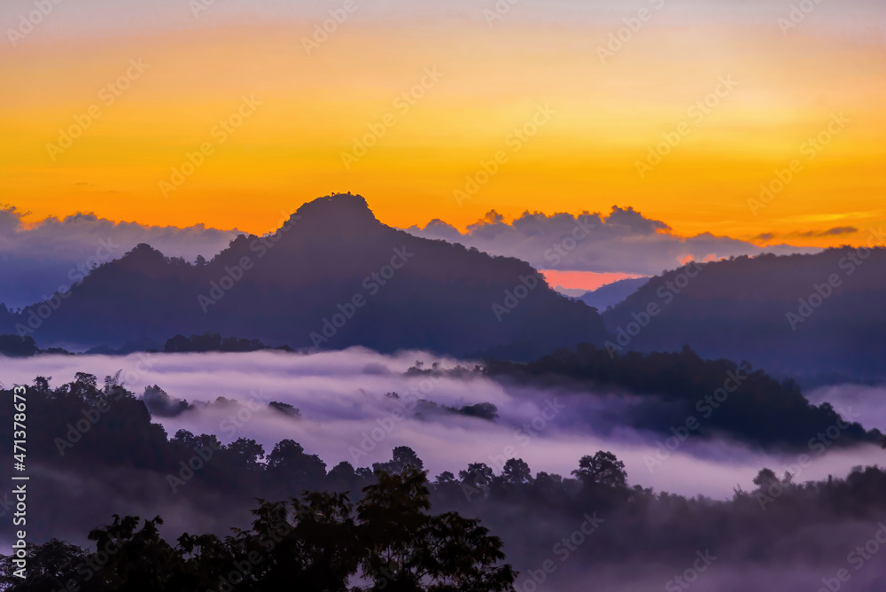 Morning mist viewpoint Baan Jabo, the most favourite place for tourist in Mae Hong Son,Thailand