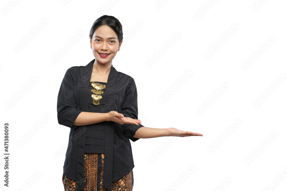 beautiful woman wearing traditional Javanese clothes presenting Stock ...
