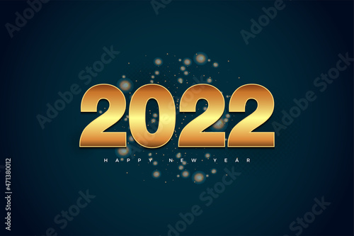 2022 happy new year with shiny beautiful bubbles.