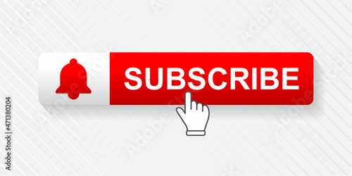 Subscribe button with hand cursor, social media concept.