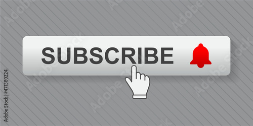 Subscribe button with hand cursor, social media concept.
