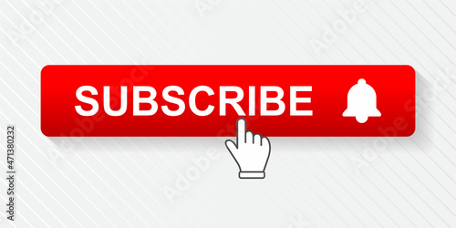 Subscribe button with hand cursor, social media concept.