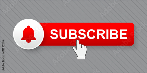 Subscribe button with hand cursor, social media concept.