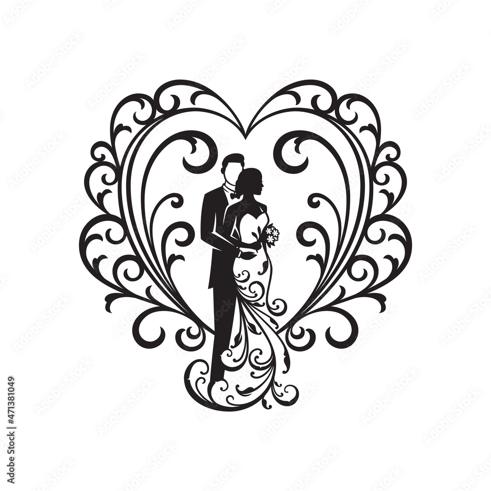 Silhouette ornament couple in dress for wedding  decoration