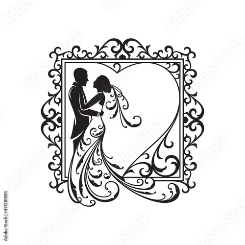 Silhouette ornament couple in dress for wedding  decoration