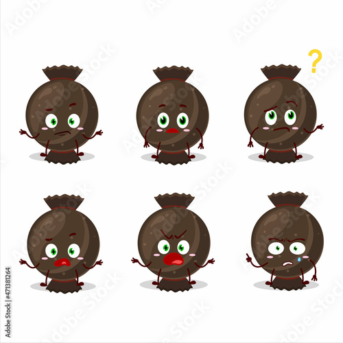 Cartoon character of chocolate candy wrap with what expression