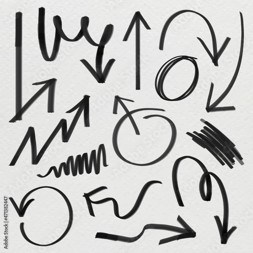 Doodle black highlight arrow vector set