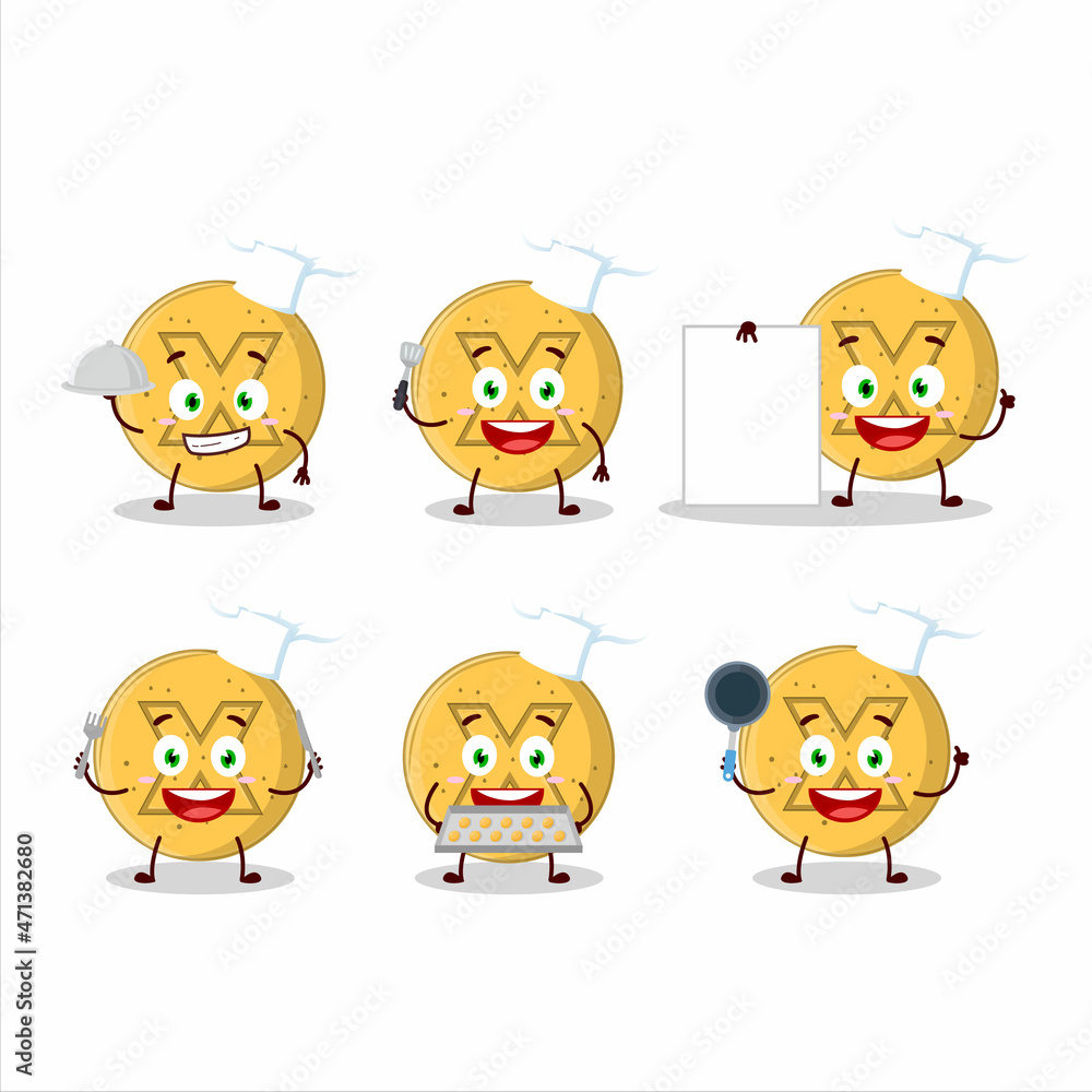 Cartoon character of dalgona candy disagree with various chef emoticons Cartoon character of dalgona candy disagree with various chef emoticons