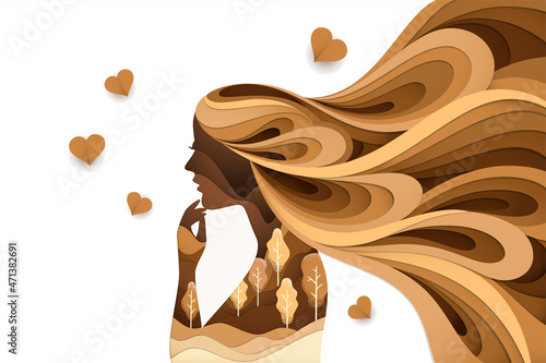 3d illustration with papercut woman face and women's day concept