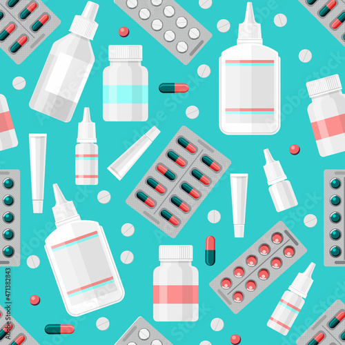 tablets, pills and medications make up a seamless pattern