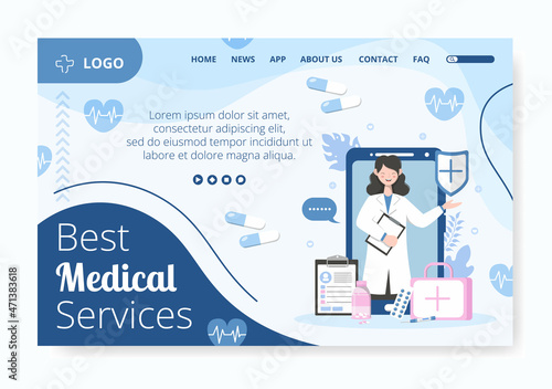 Medical Healthcare Flat Design Illustration Landing Page Editable of Square Background Suitable for Social media, Feed, Card, Greetings, Print and Web Internet Ads Template