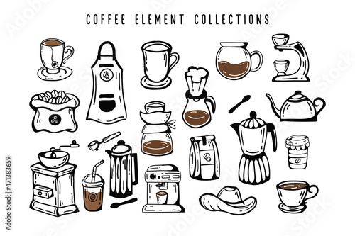 Set of vector hand drawn coffee elements