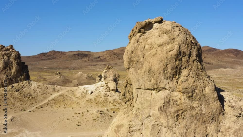 Trona Pinnacles in California desert area, aerial drone orbit view Trona Pinnacles in California desert area, aerial drone orbit view