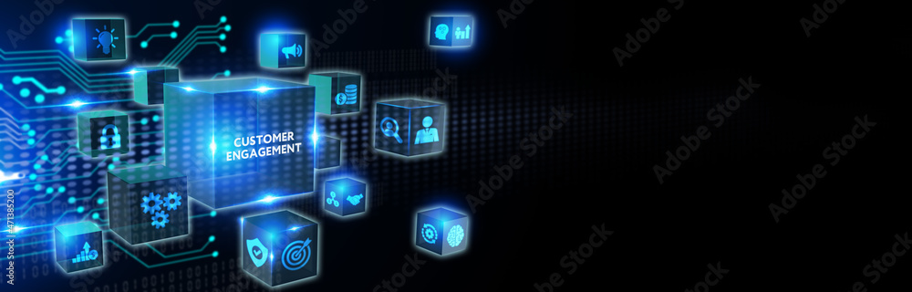 Business, Technology, Internet and network concept. Shows the inscription: CUSTOMER ENGAGEMENT. 3d illustration Business, Technology, Internet and network concept. Shows the inscription: CUSTOMER ENGAGEMENT. 3d illustration