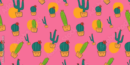 horizontal seamless pink pattern cactus squad design for decoration needs